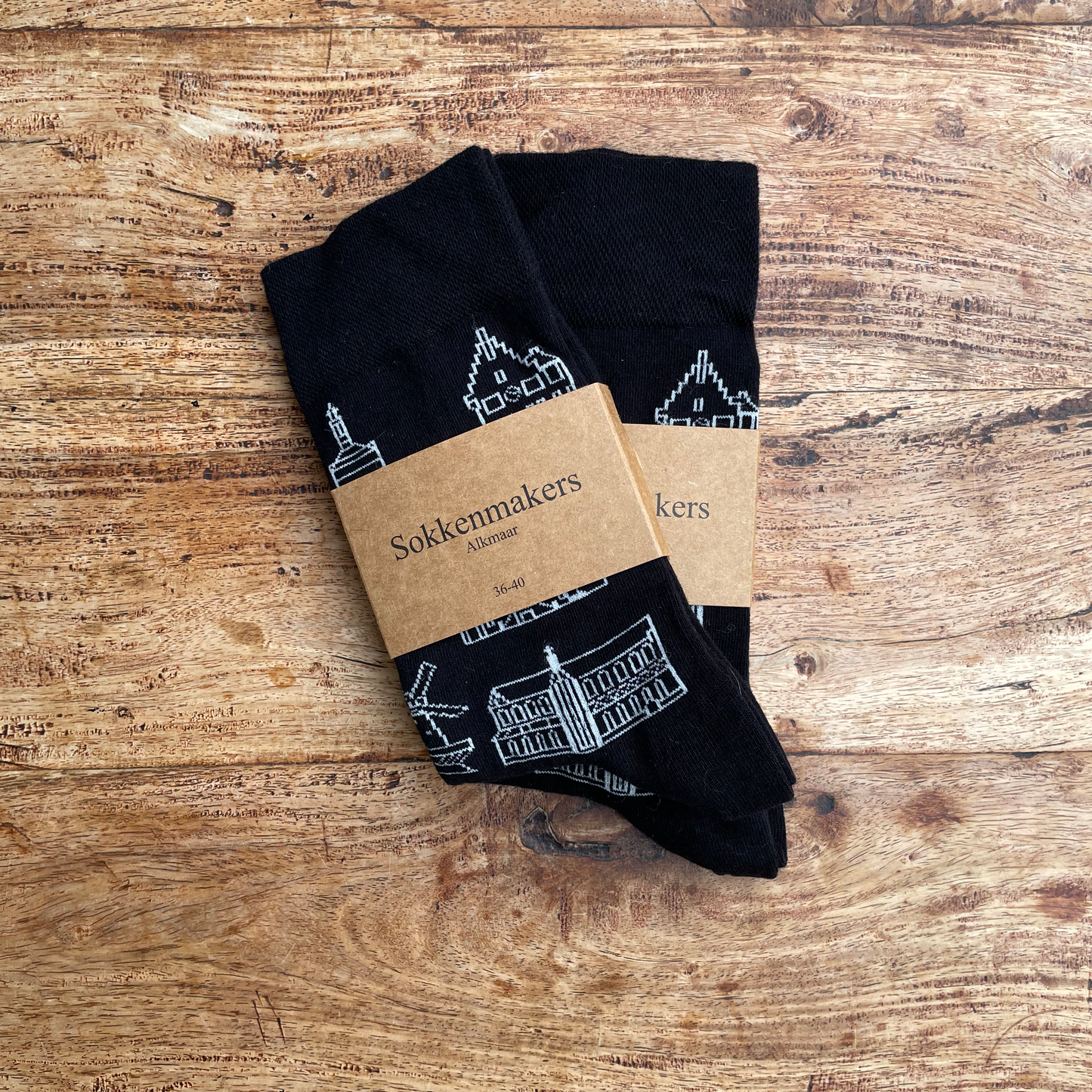 Paar Alkmaar sokken in traditioneel blauw-wit design